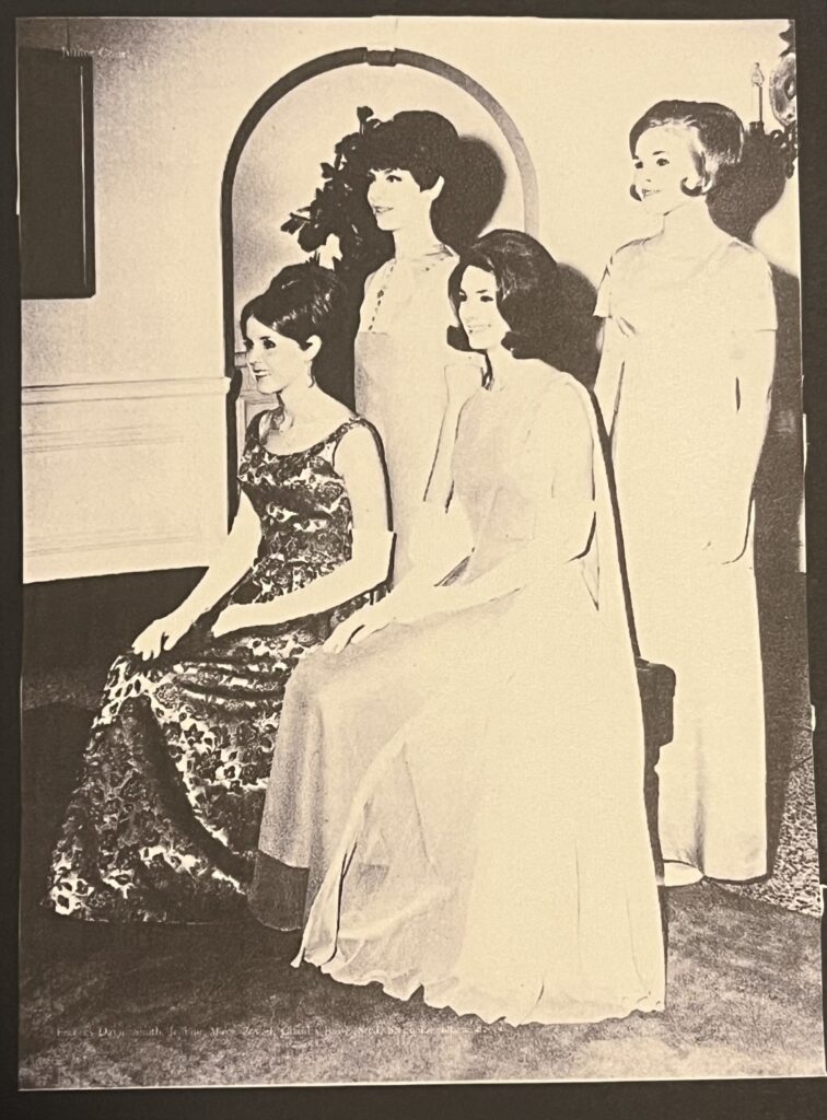 May Queen sitting with her Court, black and white image. 1968